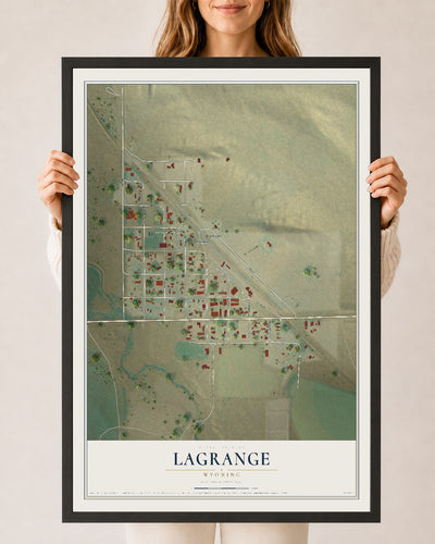 Map of LaGrange, Wyoming, 24 x 36 inch print in a black wood frame
