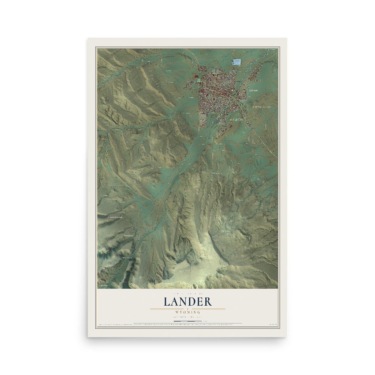 Map of Lander, Wyoming, 12 x 18 inch unframed archival matte print