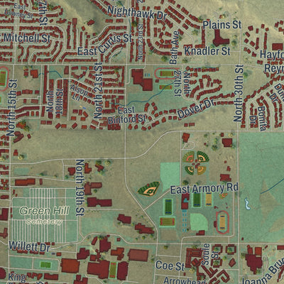 Close-up of the map of Laramie, Wyoming print showing street and building detail