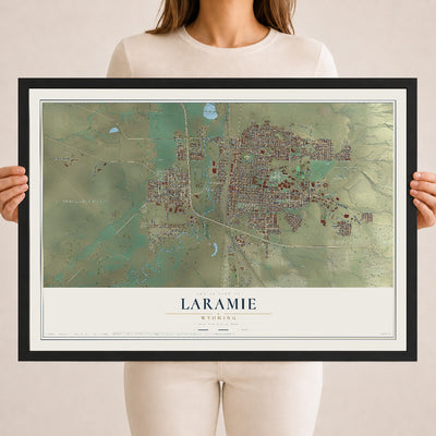 Map of Laramie, Wyoming, 18 x 24 inch print in a black wood frame