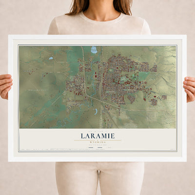 Map of Laramie, Wyoming, 18 x 24 inch print in a white wood frame