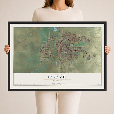 Map of Laramie, Wyoming, 24 x 36 inch print in a black wood frame