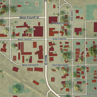 Close-up of the map of Lingle, Wyoming print showing street and building detail