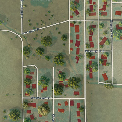 Second close-up of the map of Lingle, Wyoming print showing more streets and buildings