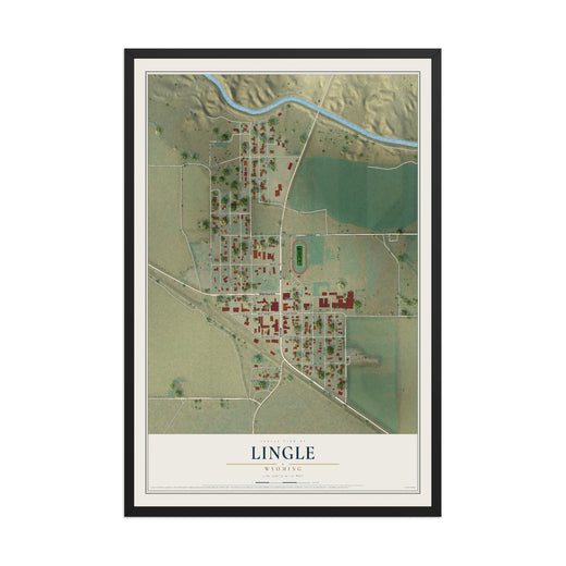 Map of Lingle, Wyoming, 12 x 18 inch print in a black wood frame