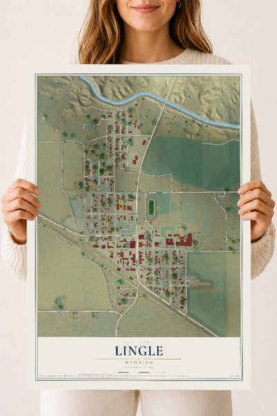 Map of Lingle, Wyoming, 18 x 24 inch unframed archival matte print