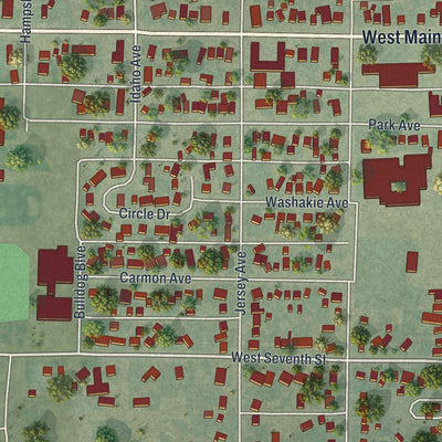 Second close-up of the map of Lovell, Wyoming print showing more streets and buildings