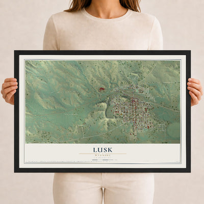 Map of Lusk, Wyoming, 12 x 18 inch print in a black wood frame