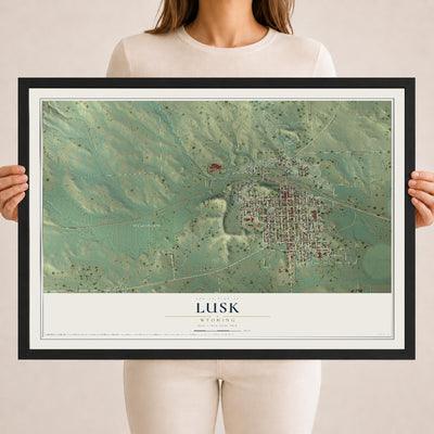 Map of Lusk, Wyoming, 18 x 24 inch print in a black wood frame