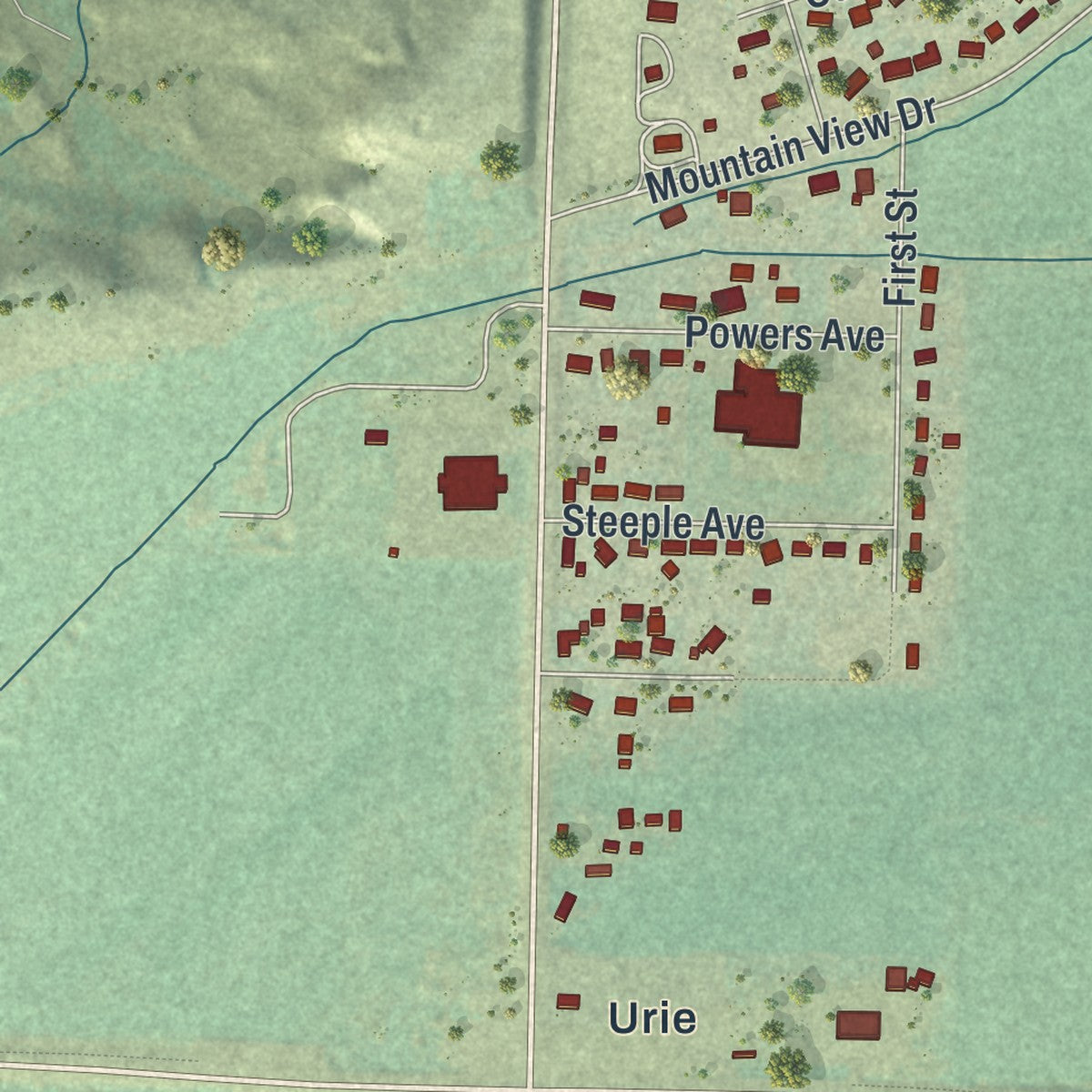 Second close-up of the map of Lyman, Wyoming print showing more streets and buildings
