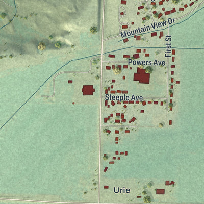 Second close-up of the map of Lyman, Wyoming print showing more streets and buildings