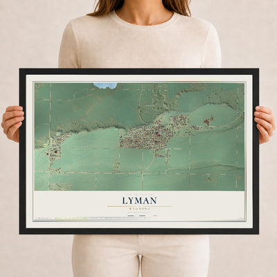 Map of Lyman, Wyoming, 12 x 18 inch print in a black wood frame