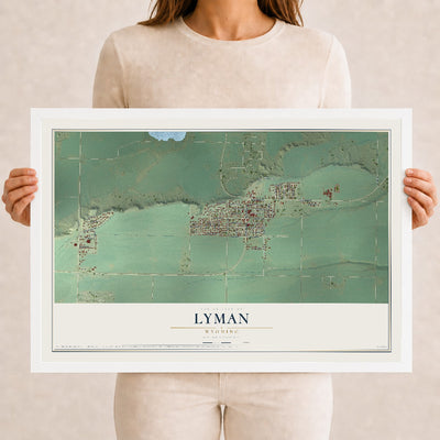 Map of Lyman, Wyoming, 12 x 18 inch print in a white wood frame