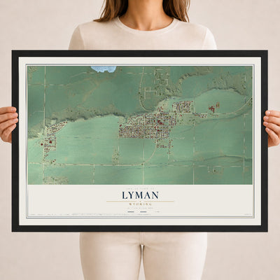 Map of Lyman, Wyoming, 18 x 24 inch print in a black wood frame