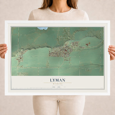 Map of Lyman, Wyoming, 18 x 24 inch print in a white wood frame