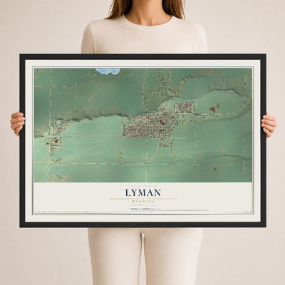 Map of Lyman, Wyoming, 24 x 36 inch print in a black wood frame