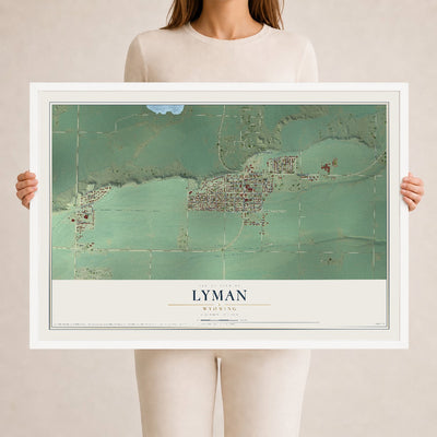 Map of Lyman, Wyoming, 24 x 36 inch print in a white wood frame