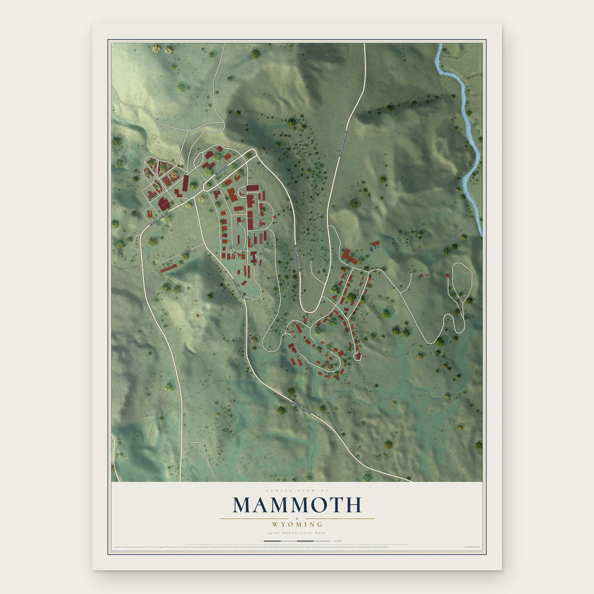 Mammoth, Wyoming map print, the full design