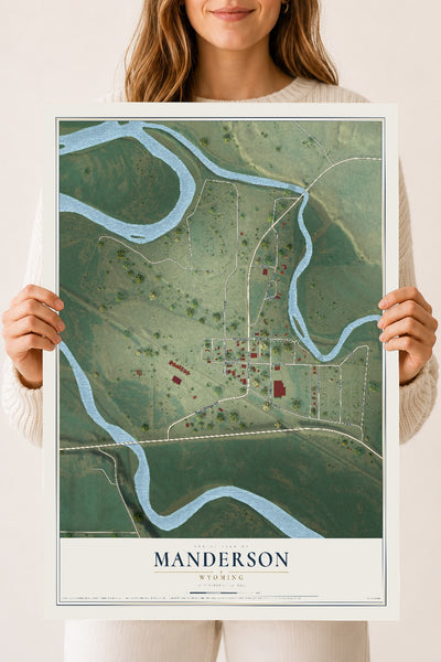 Map of Manderson, Wyoming, 18 x 24 inch unframed archival matte print