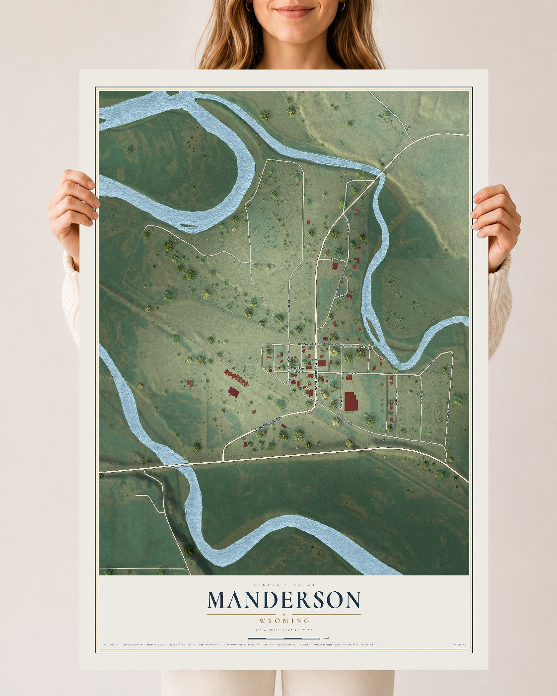 Map of Manderson, Wyoming, 24 x 36 inch unframed archival matte print