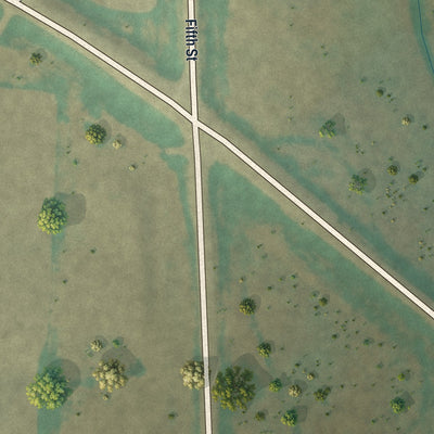 Second close-up of the map of Manville, Wyoming print showing more streets and buildings