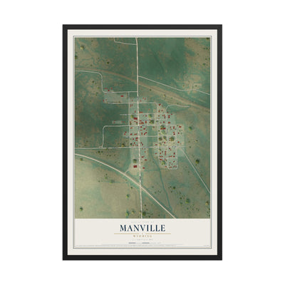 Map of Manville, Wyoming, 12 x 18 inch print in a black wood frame