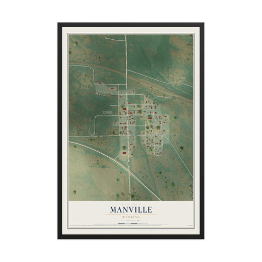 Map of Manville, Wyoming, 12 x 18 inch print in a black wood frame
