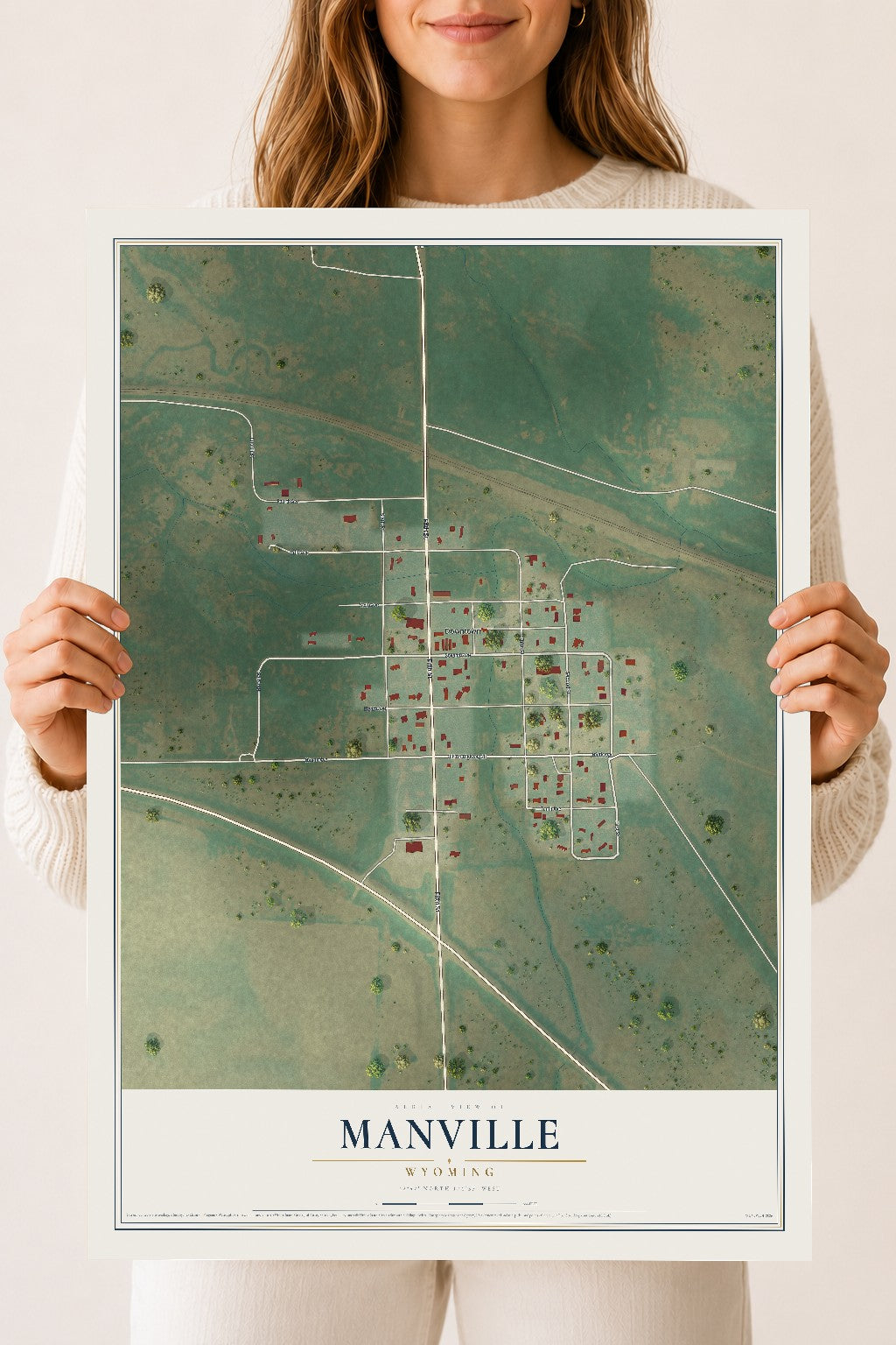 Map of Manville, Wyoming, 18 x 24 inch unframed archival matte print