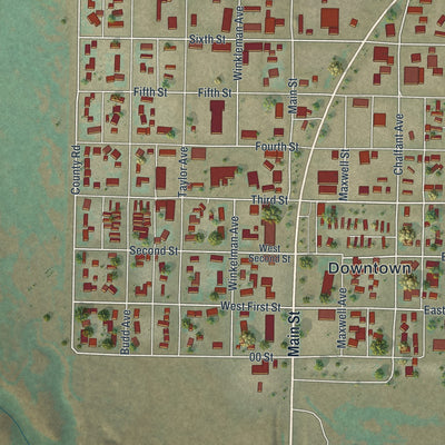 Close-up of the map of Marbleton, Wyoming print showing street and building detail
