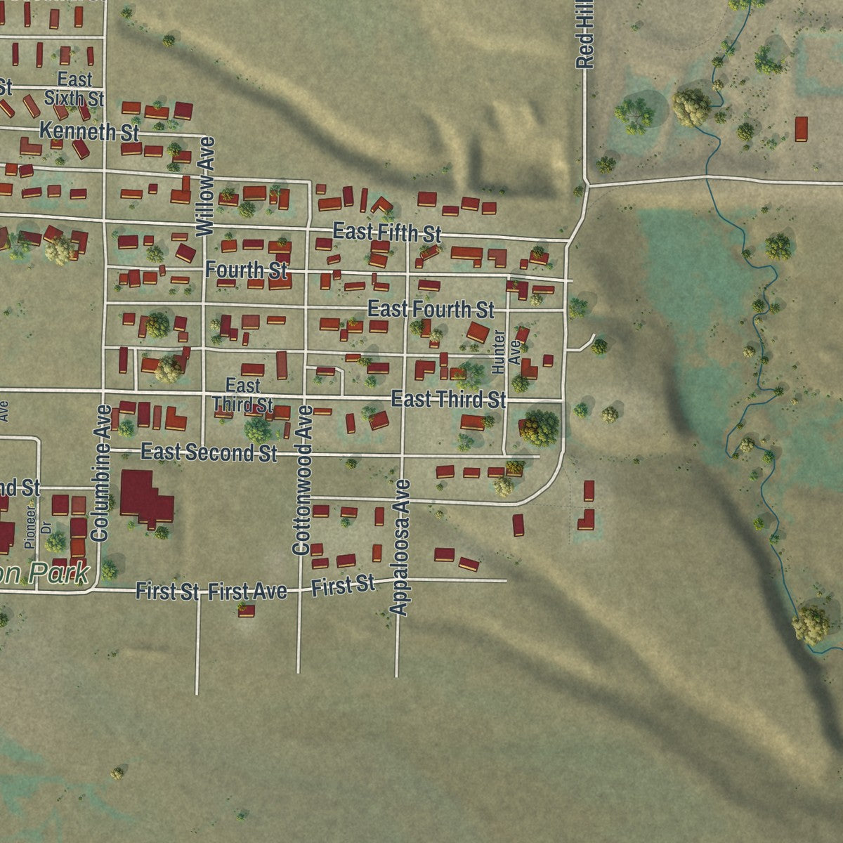 Second close-up of the map of Marbleton, Wyoming print showing more streets and buildings