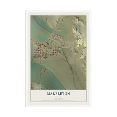 Map of Marbleton, Wyoming, 12 x 18 inch print in a white wood frame