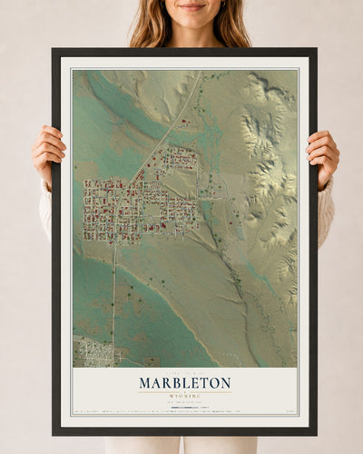 Map of Marbleton, Wyoming, 24 x 36 inch print in a black wood frame
