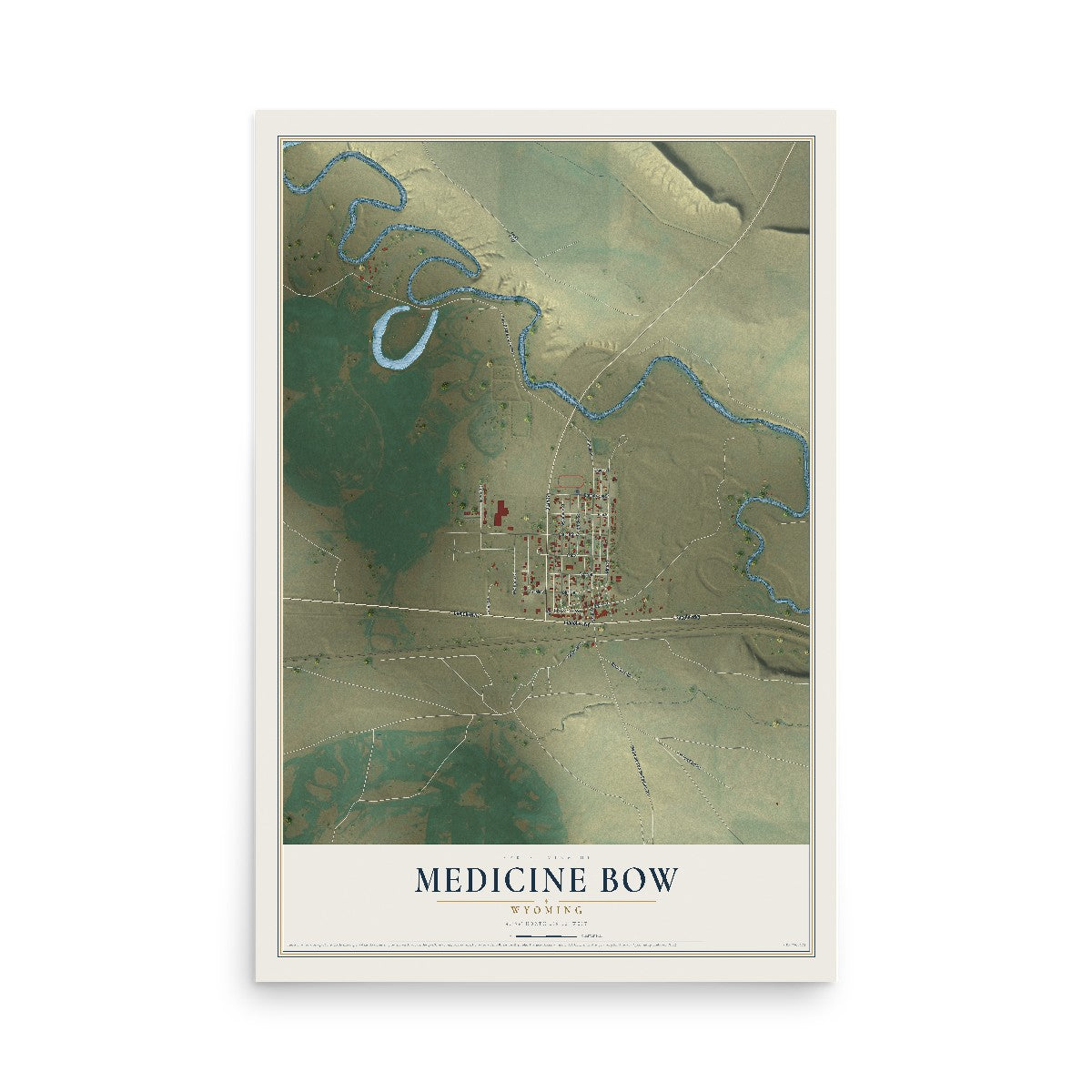 Map of Medicine Bow, Wyoming, 12 x 18 inch unframed archival matte print