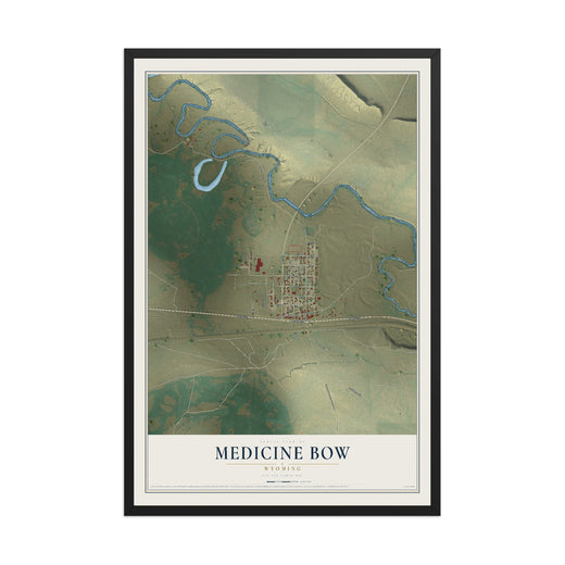 Map of Medicine Bow, Wyoming, 12 x 18 inch print in a black wood frame