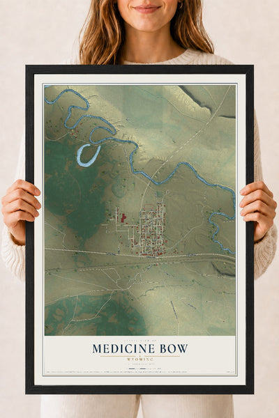 Map of Medicine Bow, Wyoming, 18 x 24 inch print in a black wood frame
