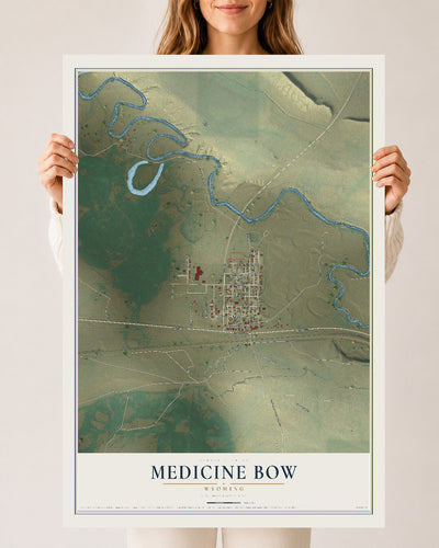 Map of Medicine Bow, Wyoming, 24 x 36 inch unframed archival matte print