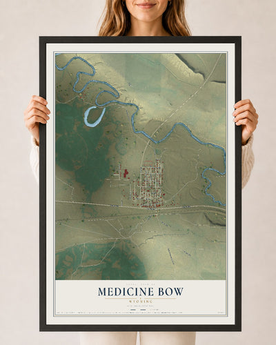 Map of Medicine Bow, Wyoming, 24 x 36 inch print in a black wood frame