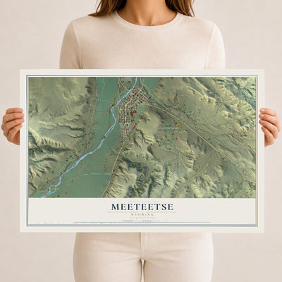 Map of Meeteetse, Wyoming, 12 x 18 inch unframed archival matte print