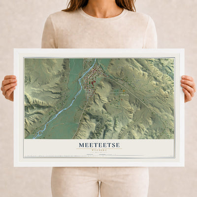 Map of Meeteetse, Wyoming, 12 x 18 inch print in a white wood frame