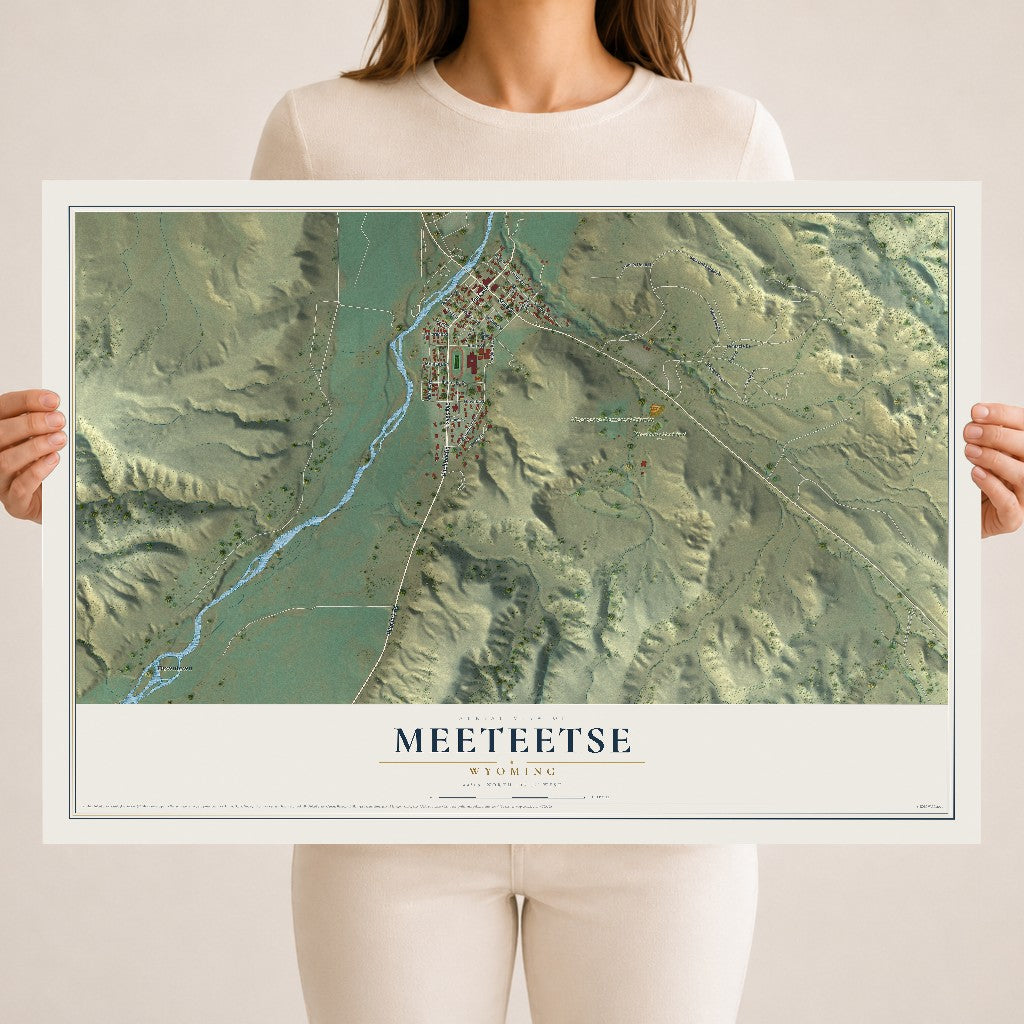 Map of Meeteetse, Wyoming, 18 x 24 inch unframed archival matte print