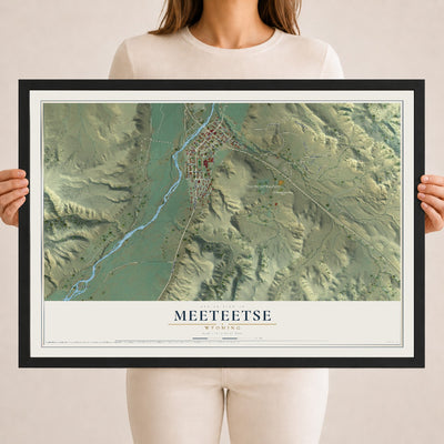 Map of Meeteetse, Wyoming, 18 x 24 inch print in a black wood frame
