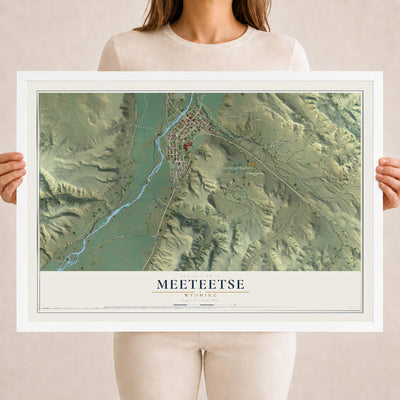 Map of Meeteetse, Wyoming, 18 x 24 inch print in a white wood frame