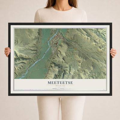 Map of Meeteetse, Wyoming, 24 x 36 inch print in a black wood frame