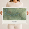 Map of Midwest, Wyoming, 12 x 18 inch unframed archival matte print