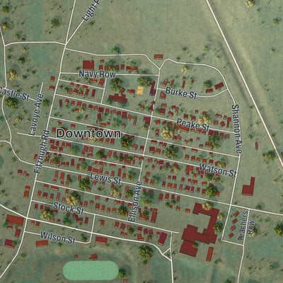 Close-up of the map of Midwest, Wyoming print showing street and building detail