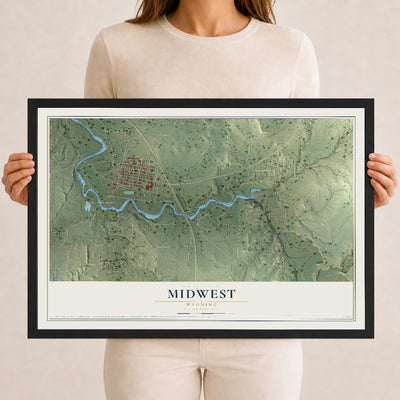 Map of Midwest, Wyoming, 12 x 18 inch print in a black wood frame