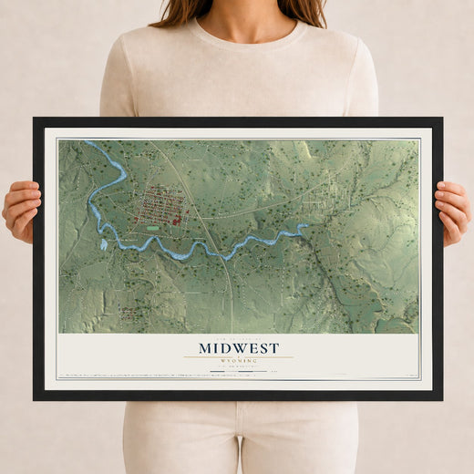 Map of Midwest, Wyoming, 12 x 18 inch print in a black wood frame