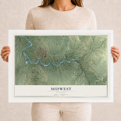 Map of Midwest, Wyoming, 12 x 18 inch print in a white wood frame