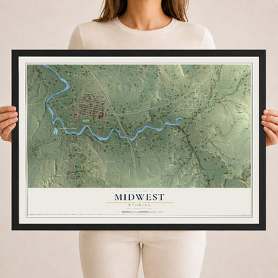 Map of Midwest, Wyoming, 18 x 24 inch print in a black wood frame