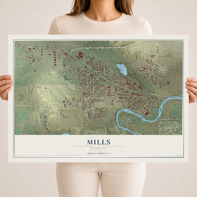 Map of Mills, Wyoming, 18 x 24 inch unframed archival matte print
